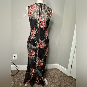 black lace dress with flowers.